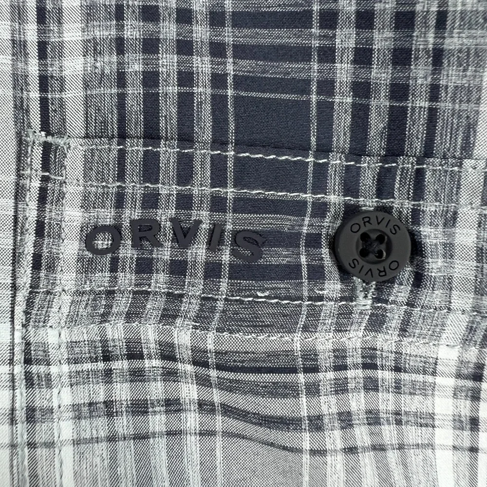 Orvis Shirt Mens Large Blue Plaid Short Sleeve Button Up‎ Performance Outdoor